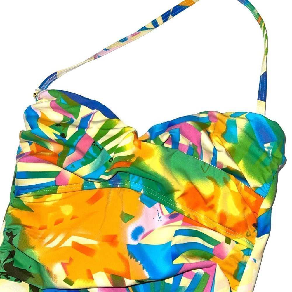 Lisa Maree Womens Swimsuit Size Xs Tropical Ruched Removable Strap Tie Neck New — image 3 of 8